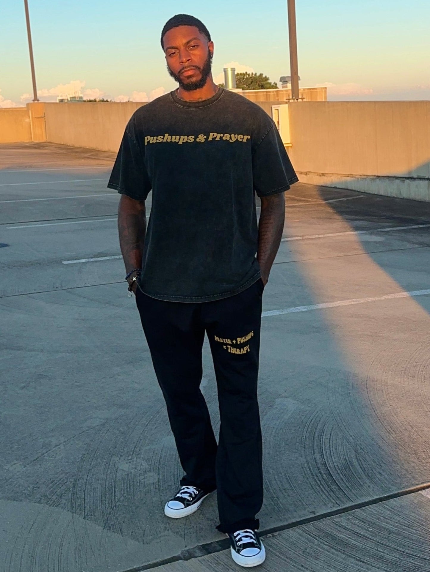 Pushups & Prayer Washed Oversized Tee