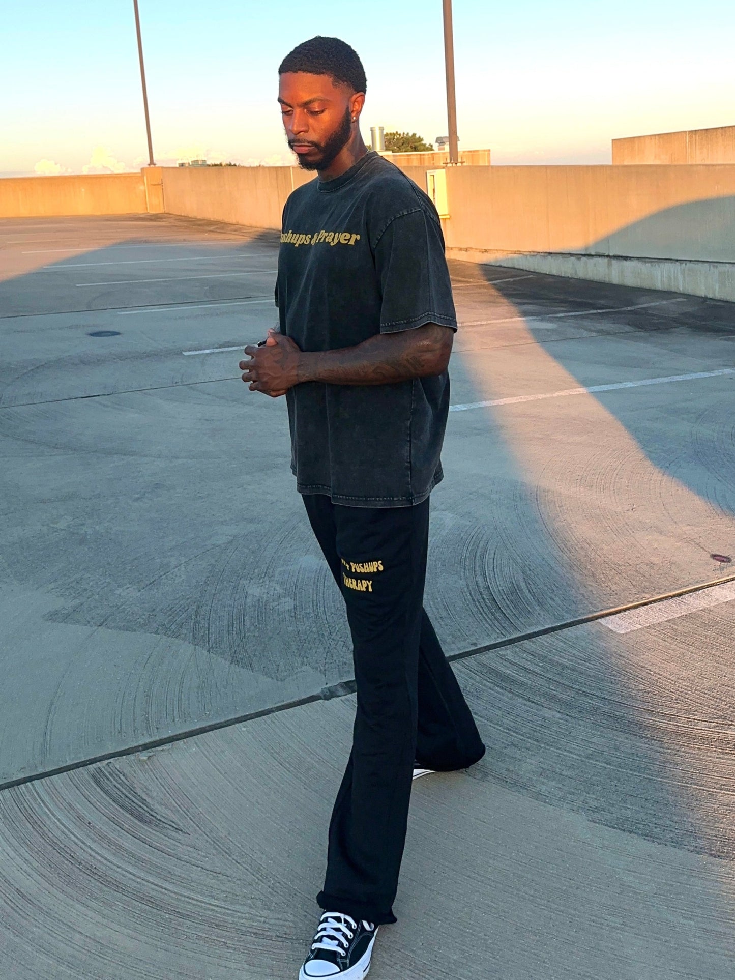 Pushups & Prayer Washed Oversized Tee